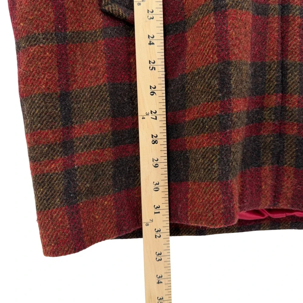 Vintage Mackintosh Wool Coat 14 Red Plaid Dolman Sleeve Hooded Zip‎ Up